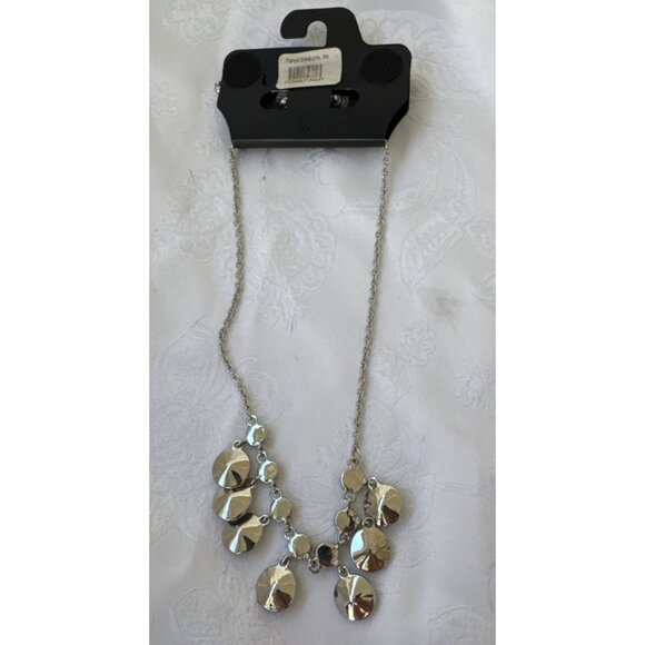 APT 9 Silver Tone Short CZ Statement Necklace Earring Set 2 PC Party Prom NEW - Picture 8 of 16